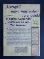6 bladen knipsels crash KLM DC-3 “IJsvogel” uit 1938 (K1076), Ophalen of Verzenden, Gebruikt, Boek of Tijdschrift