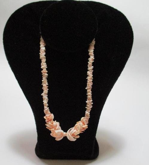 Ketting: KS002- STUKJES + ROSET -42 cm. 4xRoze + 2xWit, Sieraden, Tassen en Uiterlijk, Kettingen, Nieuw, Steen of Mineraal, Roze