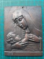 oud bronzen plaquette Madonna / Maria met Kind, Verzamelen, Ophalen of Verzenden, Gebruikt, Beeld(je), Christendom | Katholiek
