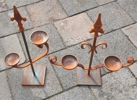 2 smeedijzeren kandelaars., Huis en Inrichting, Woonaccessoires | Kandelaars en Kaarsen, Zo goed als nieuw, Metaal, Ophalen of Verzenden