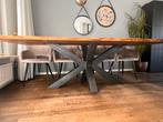 Eiken eetkamertafel met stalen kruispoot, Huis en Inrichting, Tafels | Eettafels, Ophalen, 100 tot 150 cm, Eikenhout, 200 cm of meer