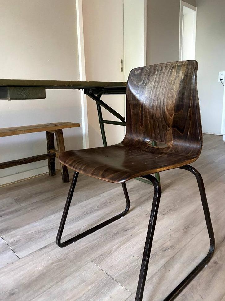 Eetkamerstoelen set van 4 – donker walnoot / industrieel, Huis en Inrichting, Stoelen, Gebruikt, Vier, Hout, Bruin, Ophalen