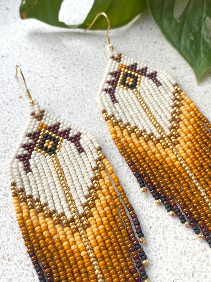Ibiza, bohemian, Aarde tinten / Fringes Oorbellen / RVS, Sieraden, Tassen en Uiterlijk, Oorbellen, Nieuw, Hangers, Overige materialen