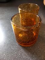 2 DutZ theelichthouders met bubbels amber, Ophalen of Verzenden, Nieuw, Overige materialen, Minder dan 25 cm