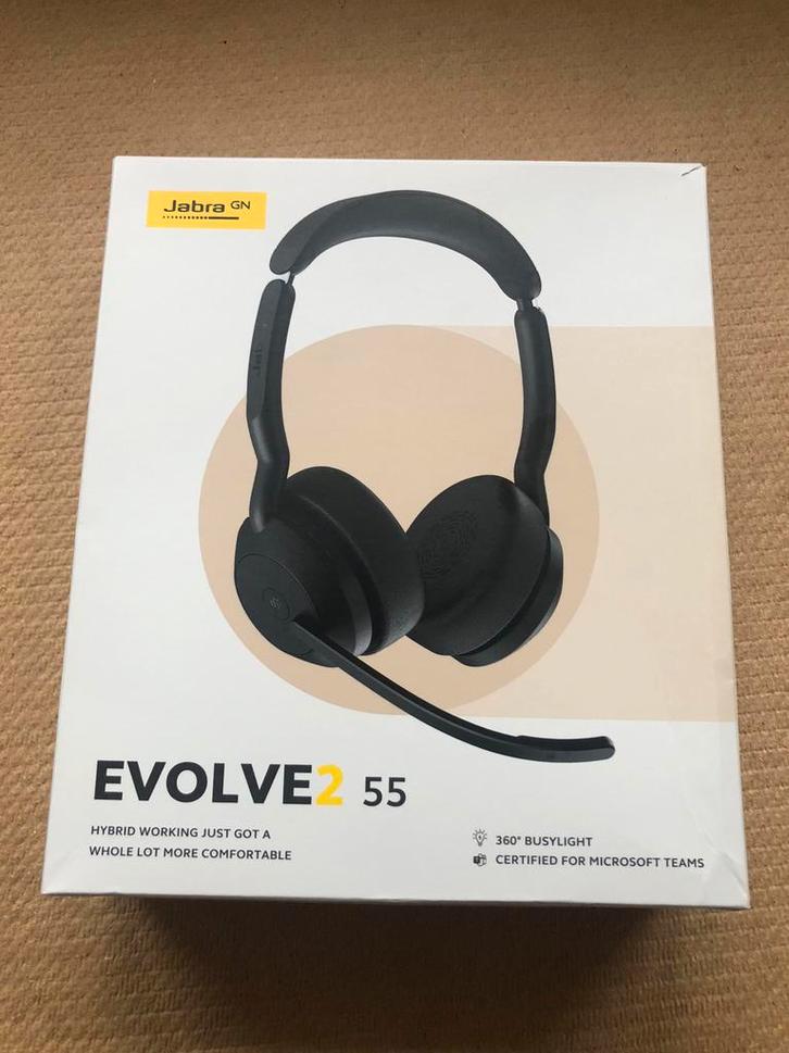 Jabra Evolve2 55 Headset NIEUW, Computers en Software, Headsets, Nieuw, On-ear, Draadloos, Inklapbare microfoon, Mute-functie