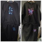 2 nieuwe zwarte huispakken blauwe en paarse vlinders 52/54, Ophalen of Verzenden, Nieuw, Maat 46/48 (XL) of groter