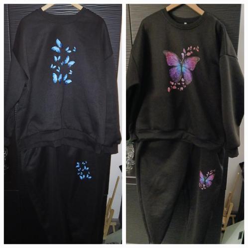 2 nieuwe zwarte huispakken blauwe en paarse vlinders 52/54, Kleding | Dames, Dames-kledingpakketten, Nieuw, Maat 46/48 (XL) of groter