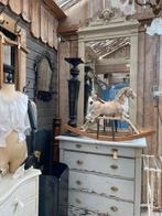 Brocante Franse spiegel met kuif craquele, Antiek en Kunst, Antiek | Spiegels, Ophalen