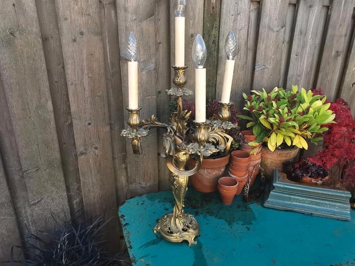 Antieke tafellamp barok 4 armige messing? 77h-37br Miekje, Antiek en Kunst, Antiek | Lampen, Ophalen of Verzenden