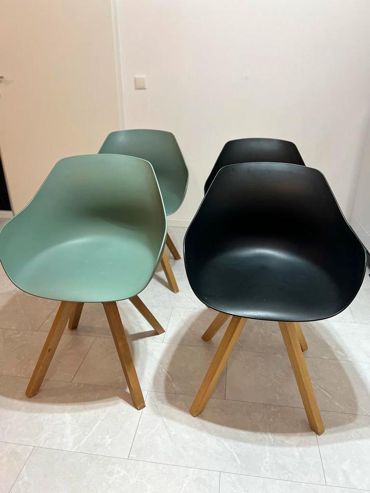 Eetkamerstoelen - 4 stuks (Groen & Zwart), Huis en Inrichting, Stoelen, Zo goed als nieuw, Vier, Hout, Overige kleuren, Ophalen