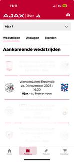 2 Prime Seat Field tickets Vak 020 / Ajax - SC Heerenveen, Tickets en Kaartjes, Twee personen, November