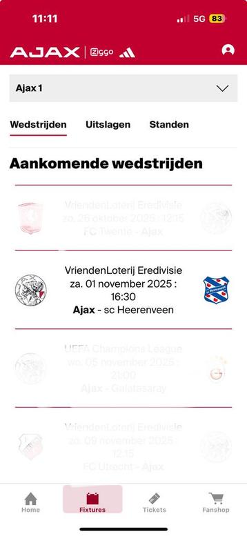 2 Prime Seat Field tickets Vak 020 / Ajax - SC Heerenveen beschikbaar voor biedingen
