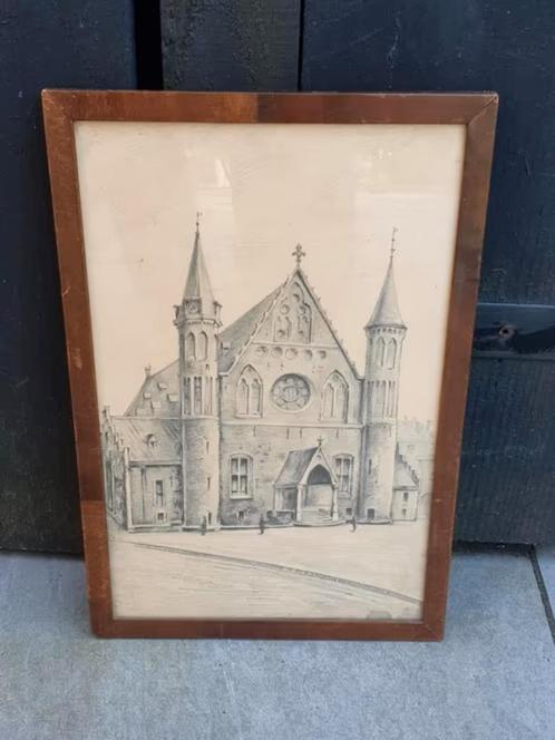 Grafiettekening Ridderzaal Den Haag., Antiek en Kunst, Kunst | Tekeningen en Foto's, Ophalen