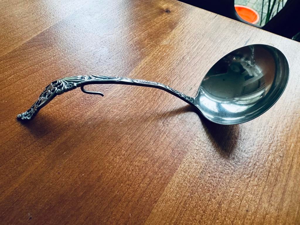 Antieke Zilveren Roomlepel met Haakje gebr Huisman, Antiek en Kunst, Antiek | Goud en Zilver, Zilver, Ophalen of Verzenden