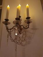 Antieke wandlamp met kristal voor kaarsen, Ophalen of Verzenden, Gebruikt