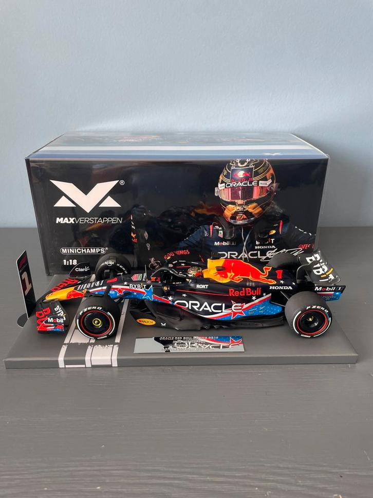 Max Verstappen auto 1:18 2023 Austin GP, Hobby en Vrije tijd, Modelauto's | 1:18, Zo goed als nieuw, Auto, MiniChamps, Ophalen of Verzenden