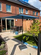 Parasol blauw rechthoekig balkon met voet Livarno, Ophalen of Verzenden, Zo goed als nieuw