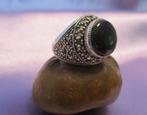 Fraaie zilveren vintage ring Ø 16,9 mm met onyx en markasiet, Verzenden, Nieuw, Kleiner dan 17, Dame of Heer