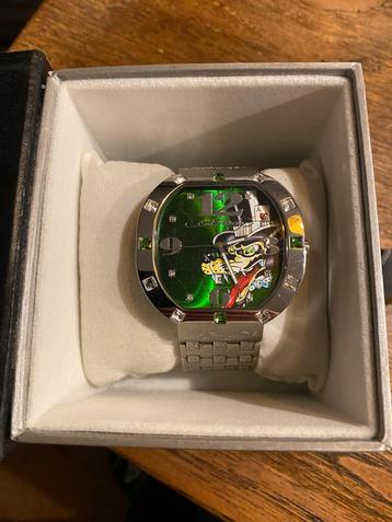 Polshorloge klok ed hardy swarovski wolf horloge klokkie  beschikbaar voor biedingen