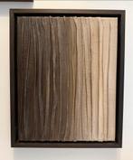 Abstract Linnen Kunstwerk in Bruin/Beige incl lijst, Ophalen of Verzenden