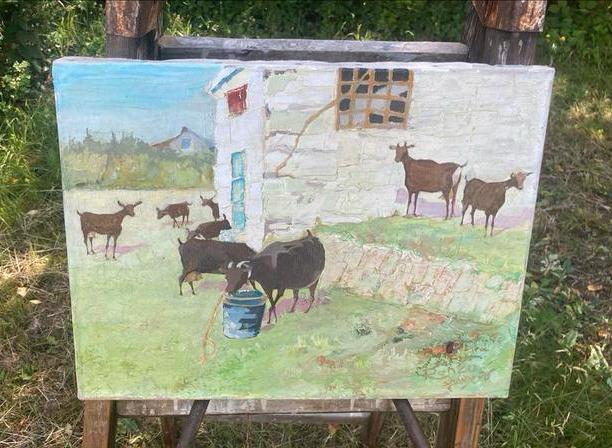 Schilderij “cortijo met geiten” olieverf zonder lijst, Antiek en Kunst, Kunst | Schilderijen | Klassiek, Ophalen