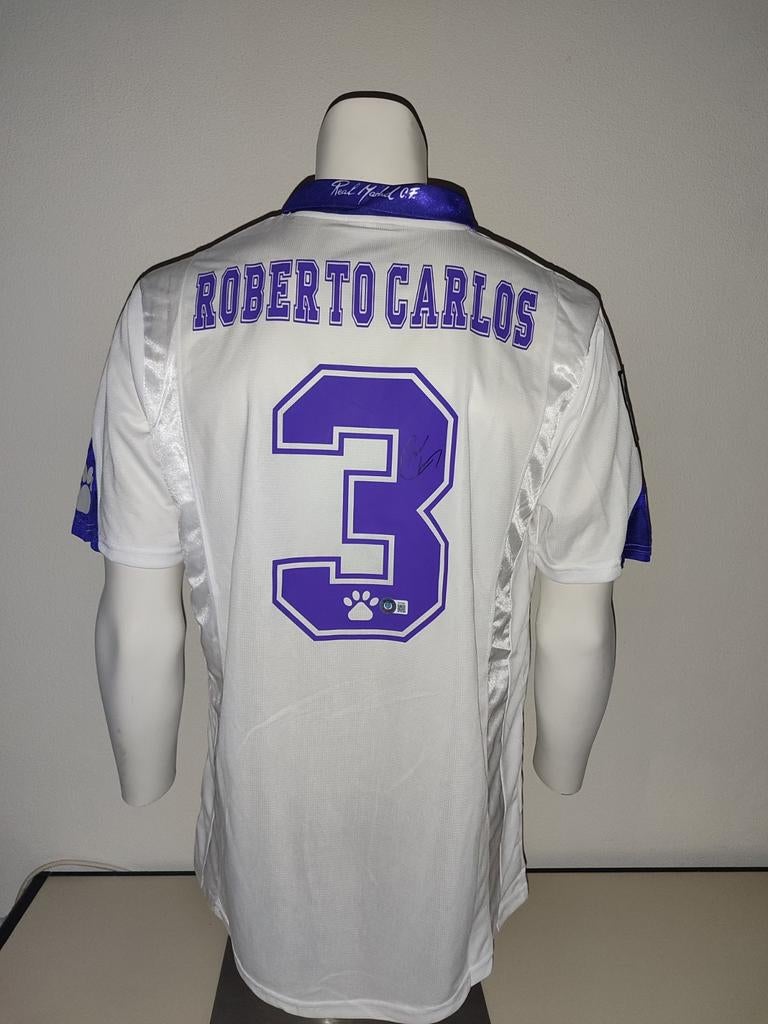 Real Madrid shirt gesigneerd door Roberto Carlos met Beckett, Ophalen of Verzenden, Nieuw, Buitenlandse clubs, Shirt