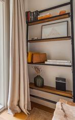 Open houten kast met 4 planken en zwart staal, Ophalen, Met plank(en), Minder dan 150 cm, Metaal