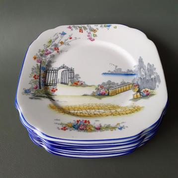 Vintage 1930 Royal Albert Rosedale  9 gebaksschotels  beschikbaar voor biedingen