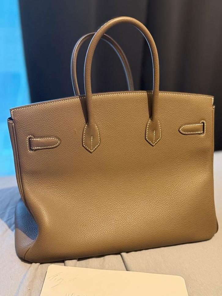 Hermès Birkin 35 Etoupe Clemence Leer Gouden Hardware 2017, Sieraden, Tassen en Uiterlijk, Tassen | Damestassen, Zo goed als nieuw
