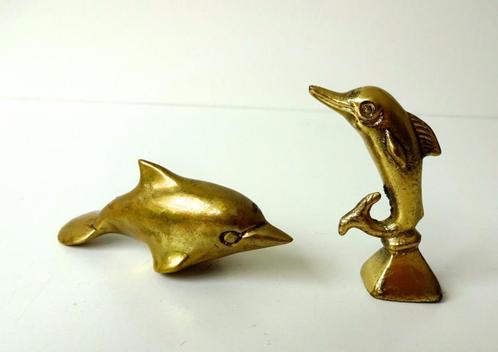 Brons/koper twee kleine beeldjes van een dolfijn 2834-b, Antiek en Kunst, Kunst | Designobjecten, Ophalen of Verzenden
