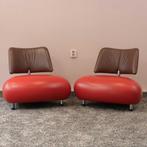 2x Leolux Pallone fauteuil in de kleurstelling rood/bruin, Huis en Inrichting, Leer, Ophalen of Verzenden, Zo goed als nieuw