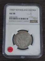 Zeldzame 1 gulden 1945 PE in slab NGC AU58 voor 1750 euro, Postzegels en Munten, Munten | Nederland, Ophalen of Verzenden, Koningin Wilhelmina