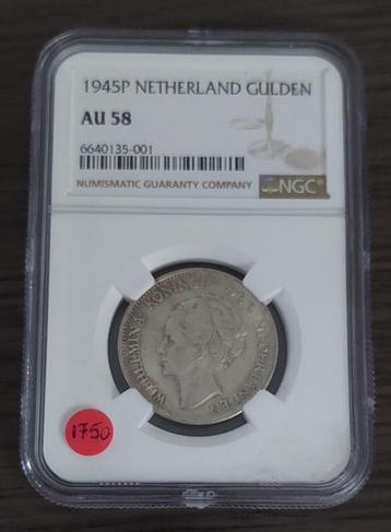 Zeldzame 1 gulden 1945 PE in slab NGC AU58 voor 1750 euro beschikbaar voor biedingen