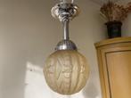 Lamp Hanglamp Geel Chroom art deco 1930  Frans, Antiek en Kunst, Ophalen of Verzenden