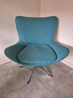 Turquoise fauteuil met draaivoet, Huis en Inrichting, Fauteuils, Ophalen, Gebruikt, 75 tot 100 cm, Metaal