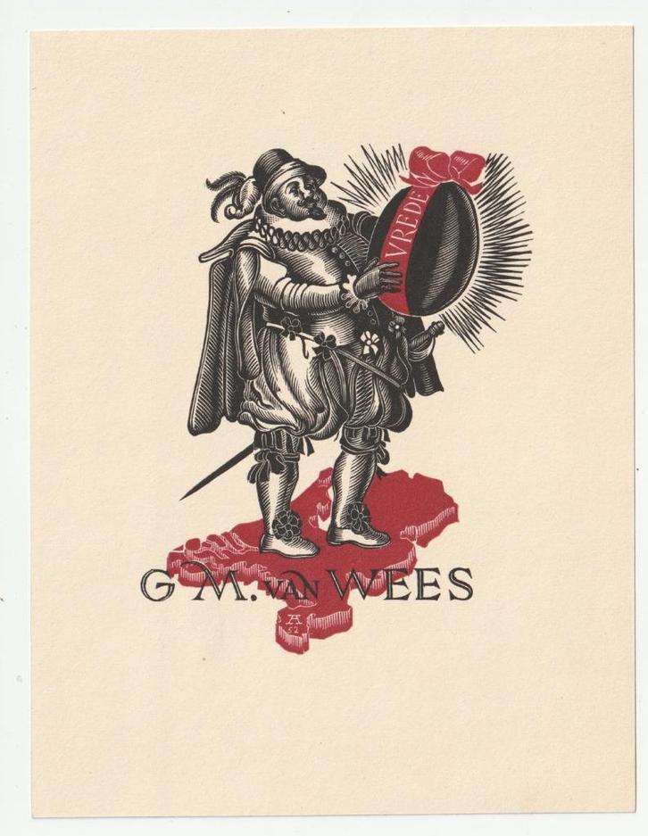 Ex Libris G.M. van Wees door Désiré Acket Vrede houtsnede, Antiek en Kunst, Kunst | Etsen en Gravures, Verzenden