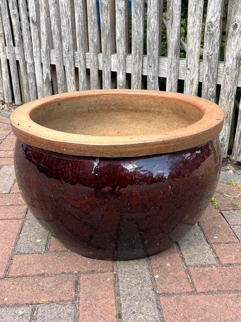 Grote bruine, geglazuurde plantenbak/bloempot, Tuin en Terras, Bloempotten, Zo goed als nieuw, Ophalen