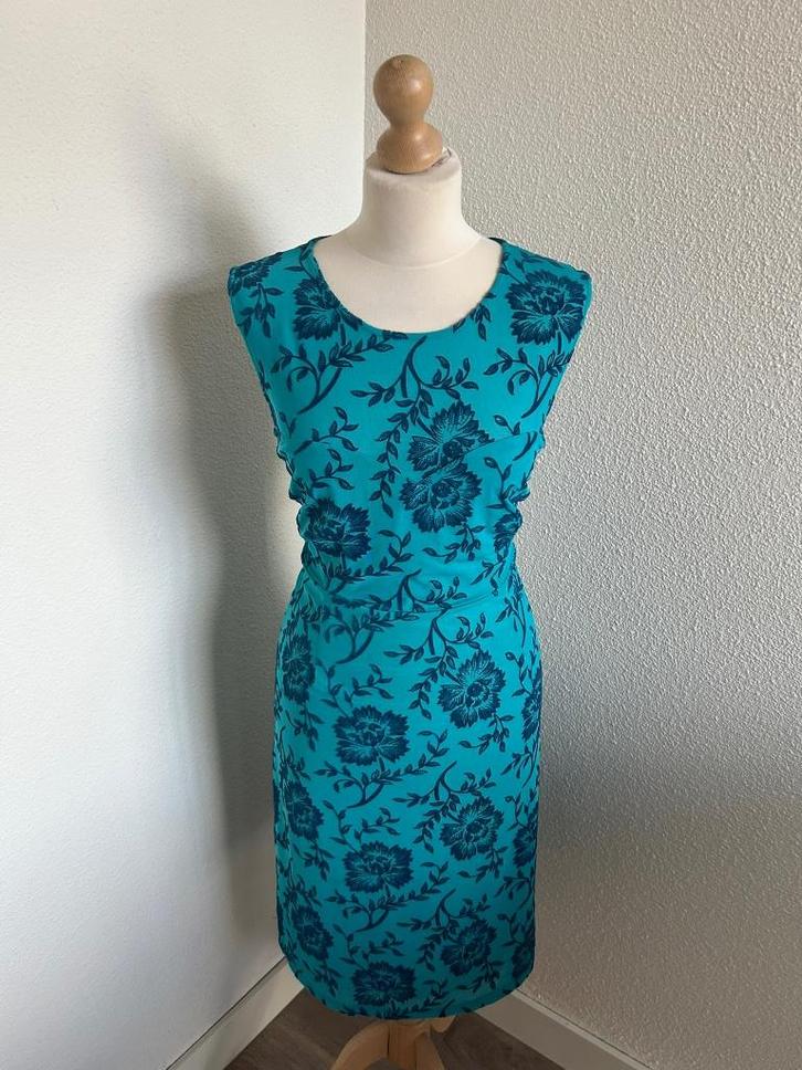King Louie maat L turquoise blauwe rozen jurk 2624, Kleding | Dames, Jurken, Zo goed als nieuw, Maat 42/44 (L), Blauw, Knielengte