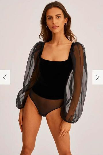 Bodysuit Undress Code, zwart met organza mouw, nieuw beschikbaar voor biedingen