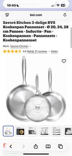 Savoré Kitchen 3-delige RVS Koekenpan Pannenset, Gebruikt, Inductieplaat, Ophalen of Verzenden, Rvs