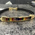14k gouden armband prachtig model leder band, Ophalen of Verzenden, Nieuw, Goud