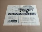 Reclame (uit oud tijdschrift) Peugeot 403 (1956), Verzamelen, Auto's, Gebruikt, Verzenden