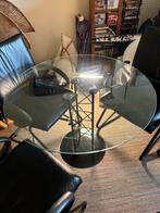 Glazen eettafel met leren stoelen, Ophalen, Zo goed als nieuw, 4 tot 6 stoelen
