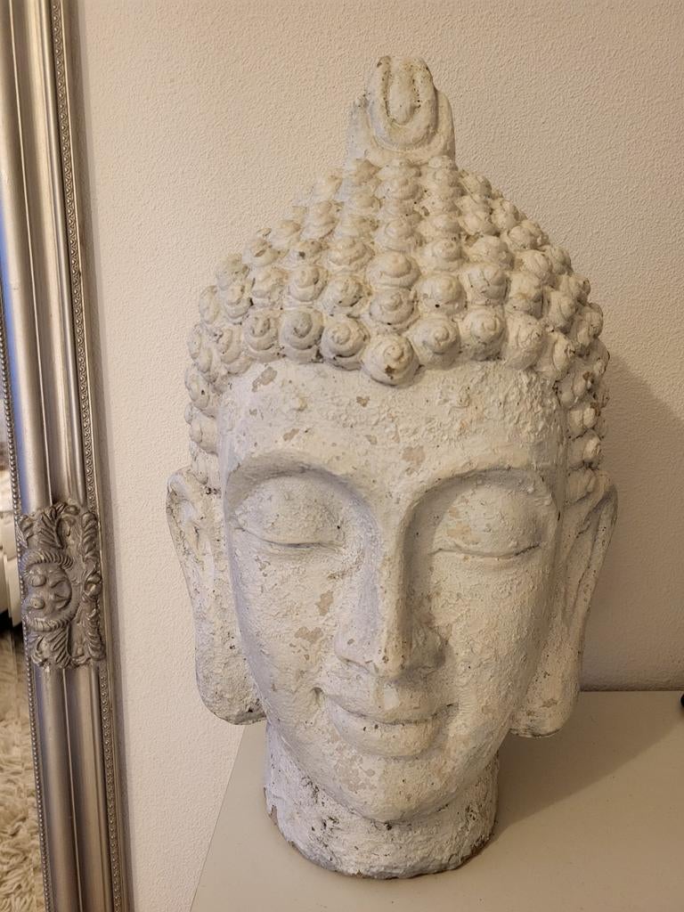 Witte Buddha Hoofd - 48 cm - steen, Ophalen, Zo goed als nieuw