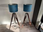 AM Set 2 stuks Vintage tripod light incl velvet kap, Huis en Inrichting, Lampen | Vloerlampen, Metaal, 150 tot 200 cm, Zo goed als nieuw