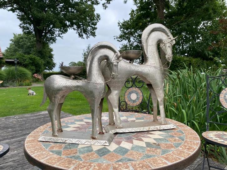Vintage Metalen Paardenbeelden Set, Antiek en Kunst, Kunst | Beelden en Houtsnijwerken, Ophalen of Verzenden