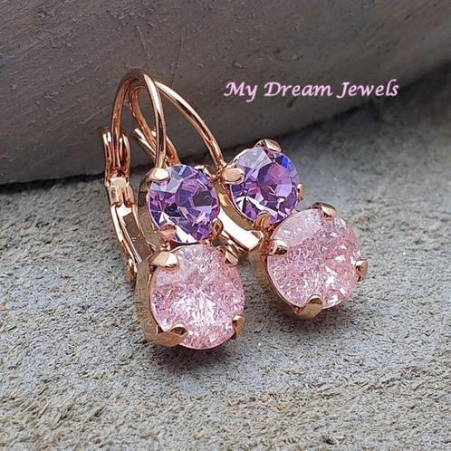 Oorbellen Lara " Violet & Crushed Pink ", Sieraden, Tassen en Uiterlijk, Oorbellen, Nieuw, Hangers, Overige materialen, Overige kleuren