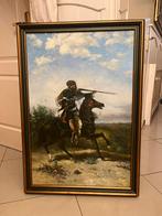 Groot olieverf schilderij portret met paard, Ophalen of Verzenden