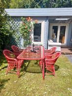 Vrolijke rode tuinset met 4 stoelen, Tuin en Terras, Ophalen, 4 zitplaatsen, Kunststof, Nieuw