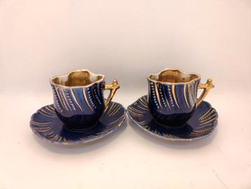 Antiek Kobalt Blauw Demitasse Kop en schotel (2) beschikbaar voor biedingen